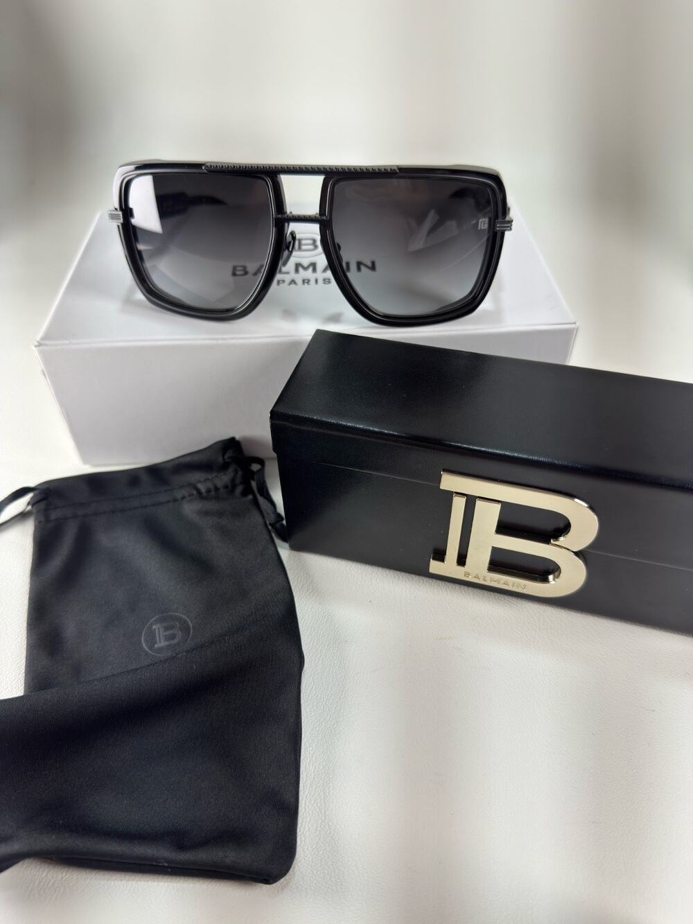 Authentic Balmain Soldier Sunglasses BPS-160 All Black Gradient Lens MSRP $1020